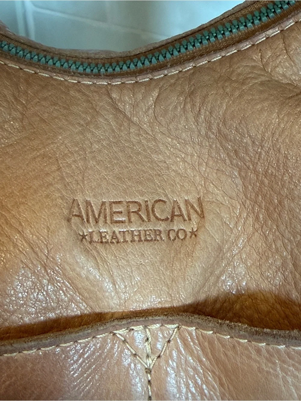 American Leather Co Tan Pebbled Leather Hobo Shoulder Bag Soft Slouch Zip Purse